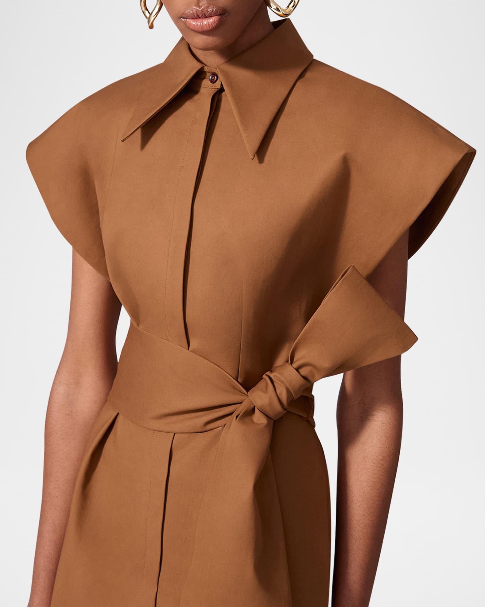 Cap-Sleeve Belted Midi Shirtdress Product Image