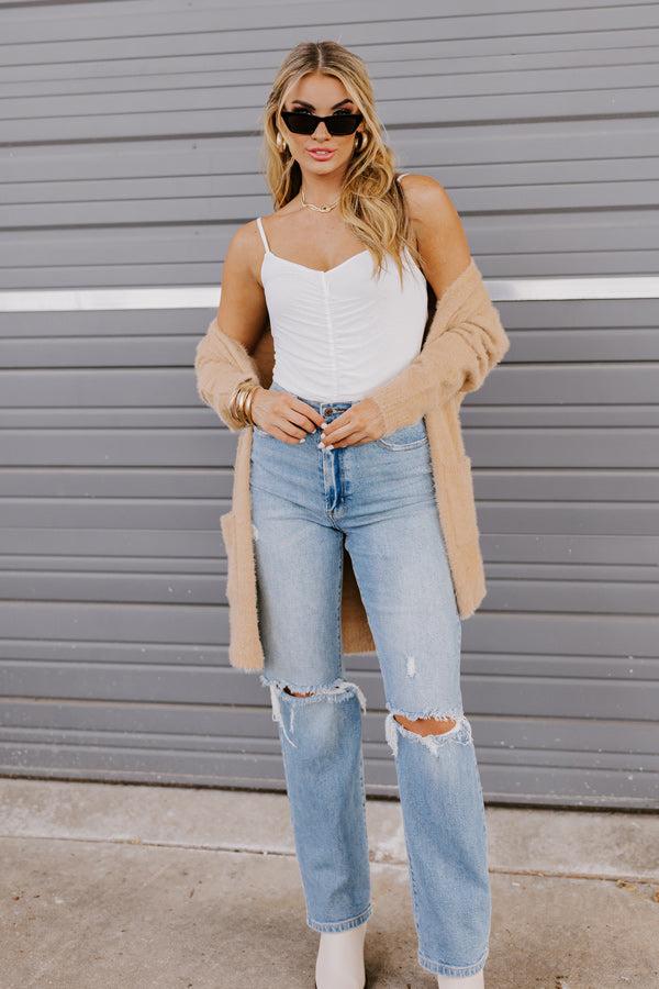 Luxe Lady Ruched Bodysuit In White Product Image