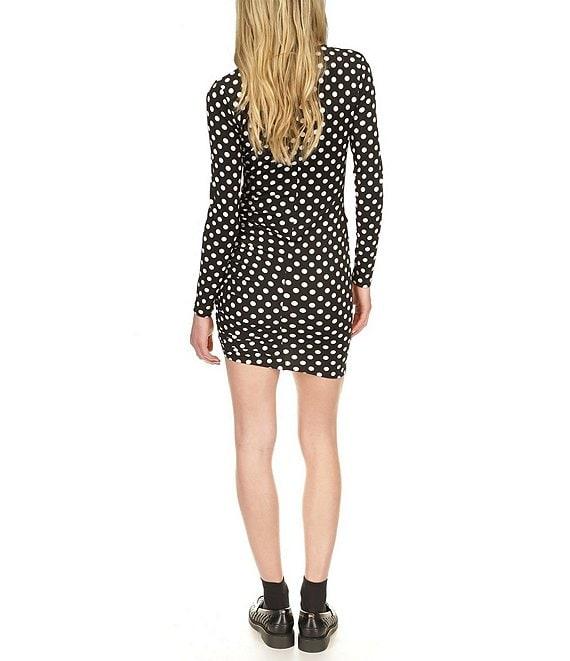 Michael Kors Polka Dot Matte Jersey Keyhole Crew Neck Long Sleeve Bodycon Mini Dress Product Image