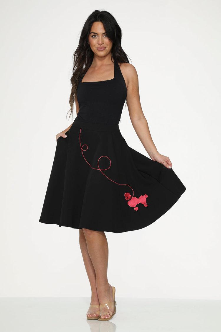 Black Hot Pink Embroidered Poodle Swing Skirt Product Image