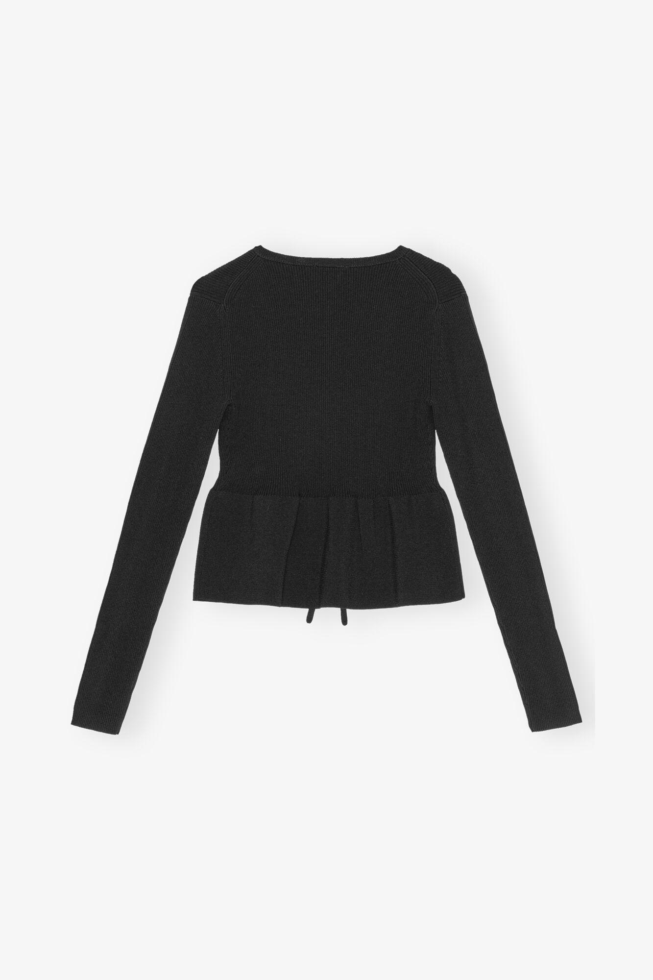 Black Rib Knit Tie String Cardigan Product Image