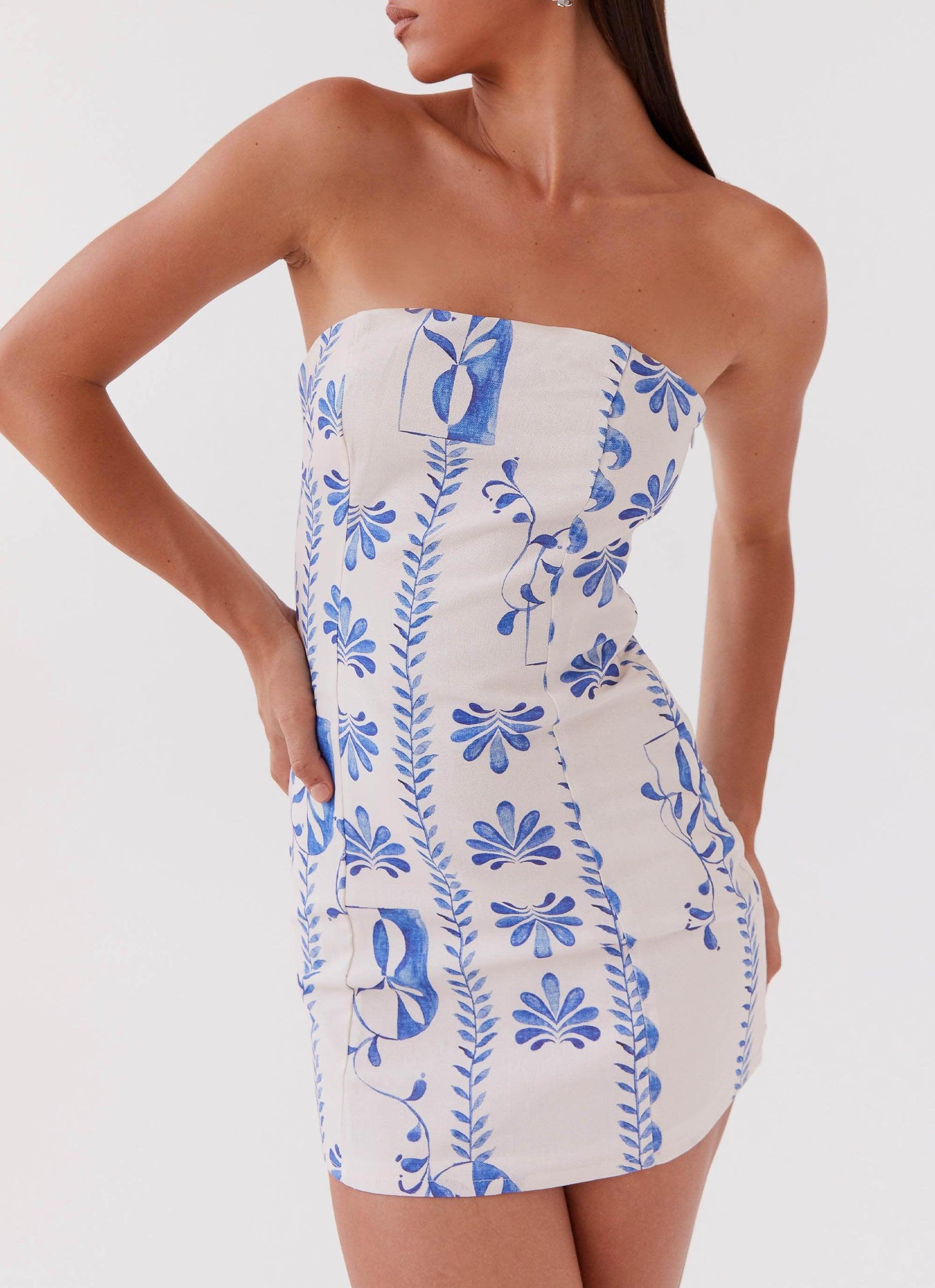 Freya Linen Tube Dress - Floral Wave Product Image