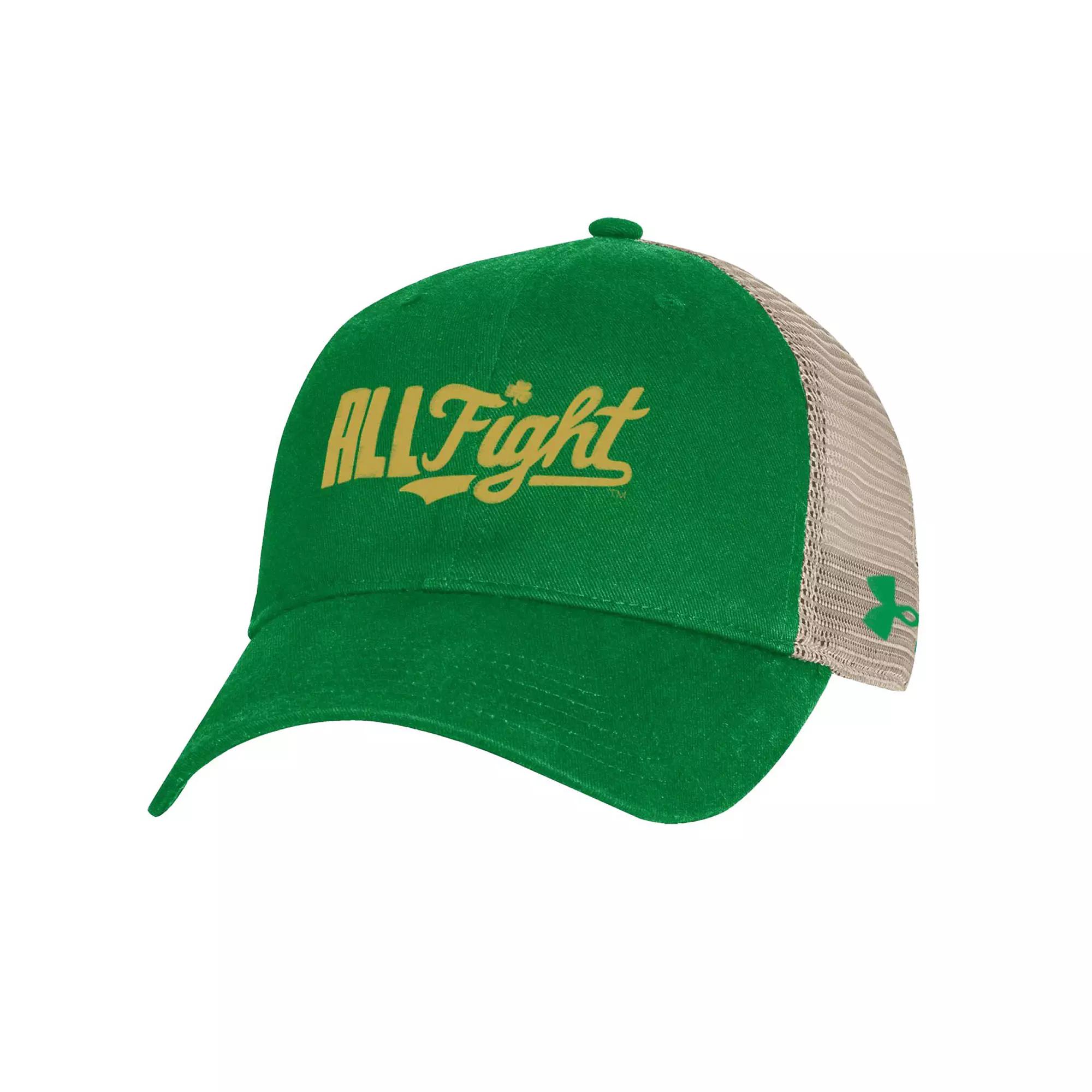 Men's Under Armour Kelly Green Notre Dame Fighting Irish Performance Cotton Trucker Adjustable Hat Product Image