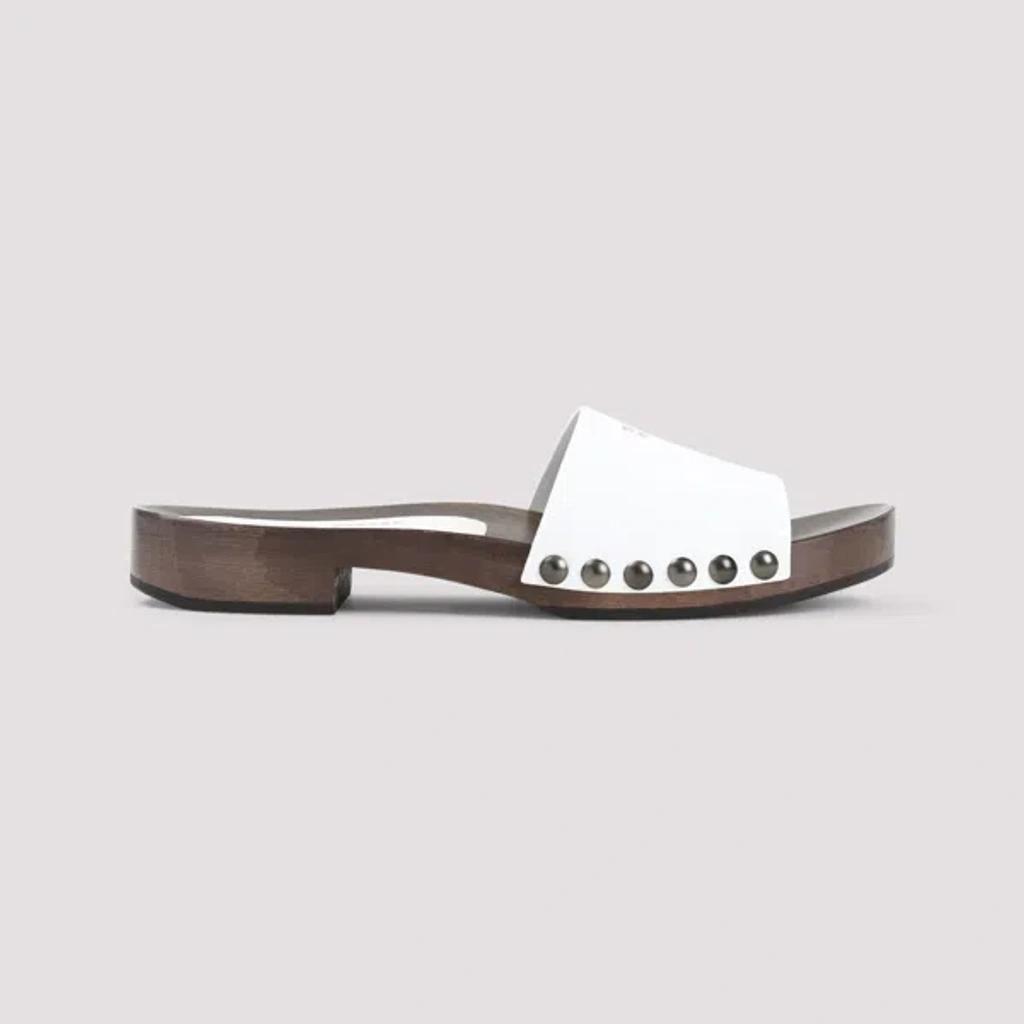 MIU MIU Wood Sole Flat Sandals With Studded Side In White Product Image