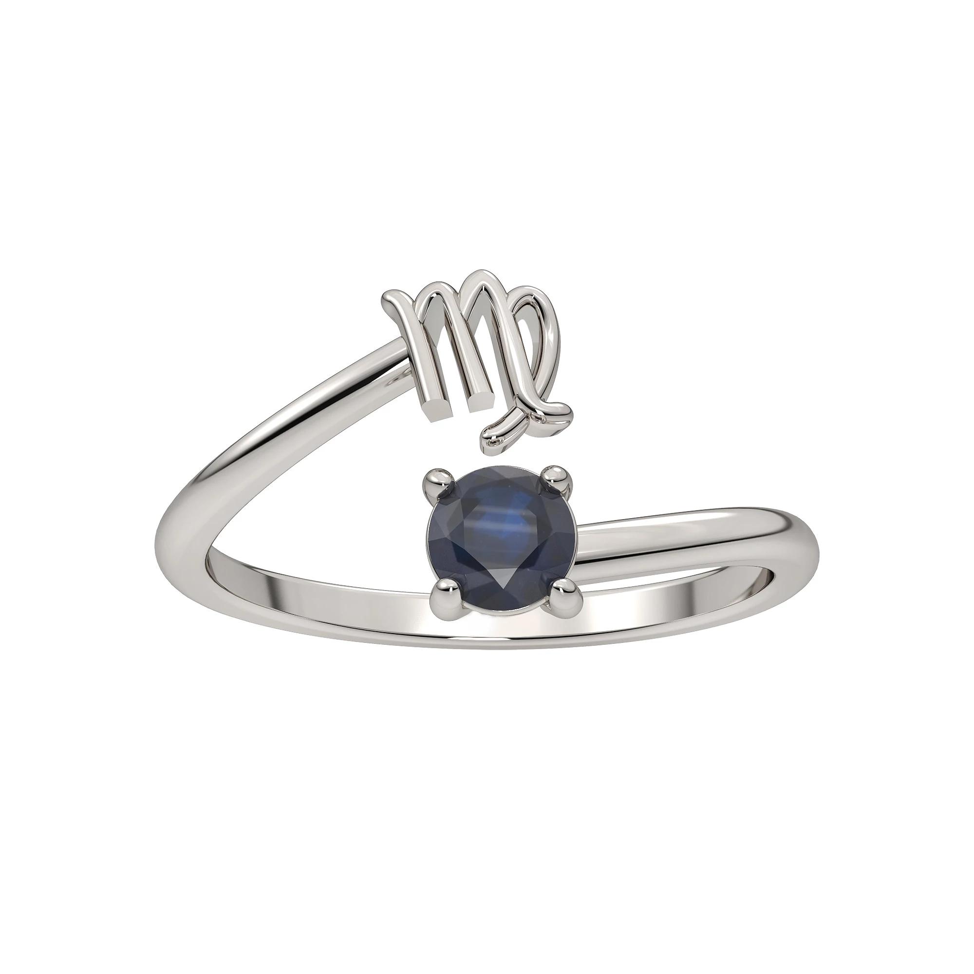 Sterling Silver Sapphire Virgo Zodiac Sign Bypass Ring, Women's, Size: 9, Blue Product Image