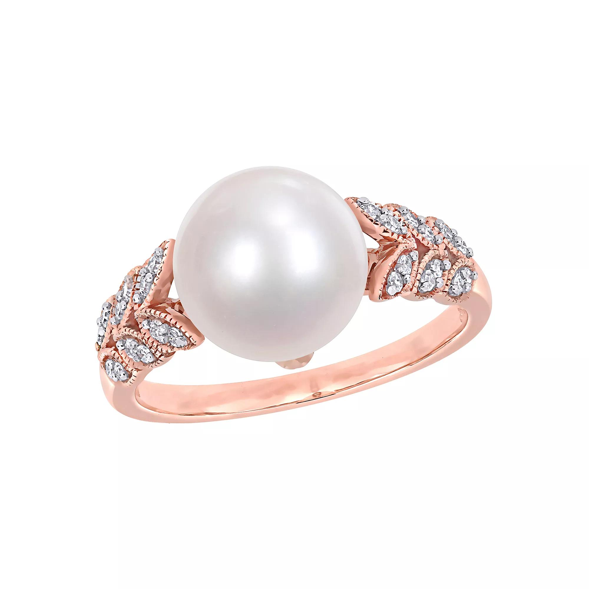 Stella Grace 10k Rose Gold 1/6 Carat T.W. Diamond & Freshwater Cultured Pearl Ring, Women's Product Image