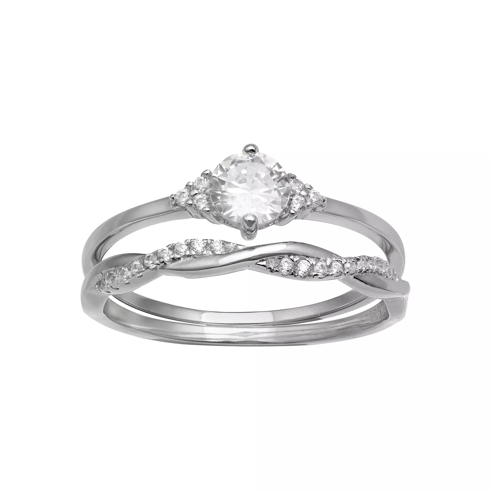 PRIMROSE Sterling Silver Twisted Ring & Cubic Zirconia Ring Set, Women's, Size: 7 Product Image