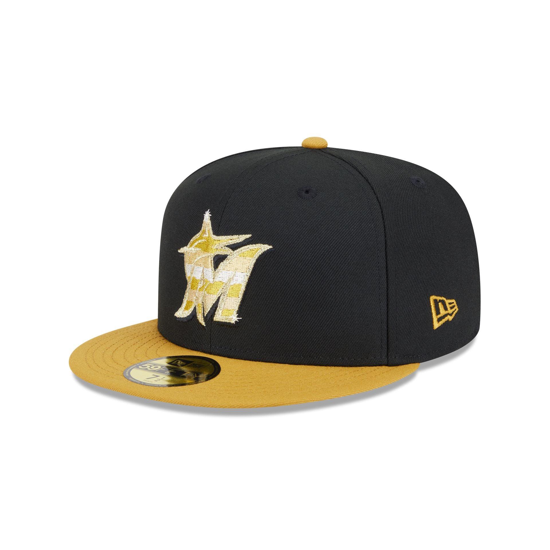 Miami Marlins Metallic Gold Logo 59FIFTY Fitted Hat Male Product Image