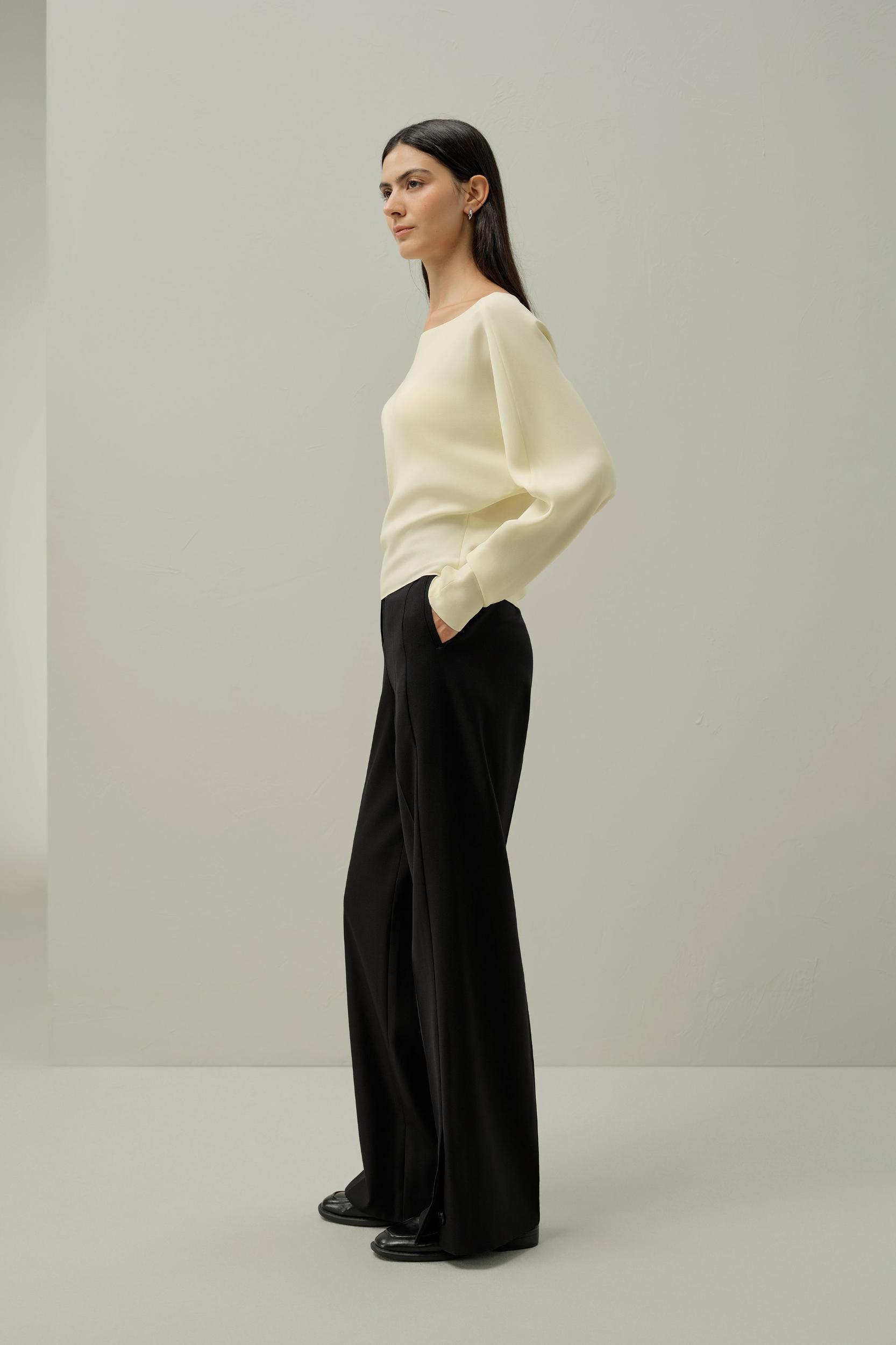 Long Sleeve Gathered Silk Top Product Image