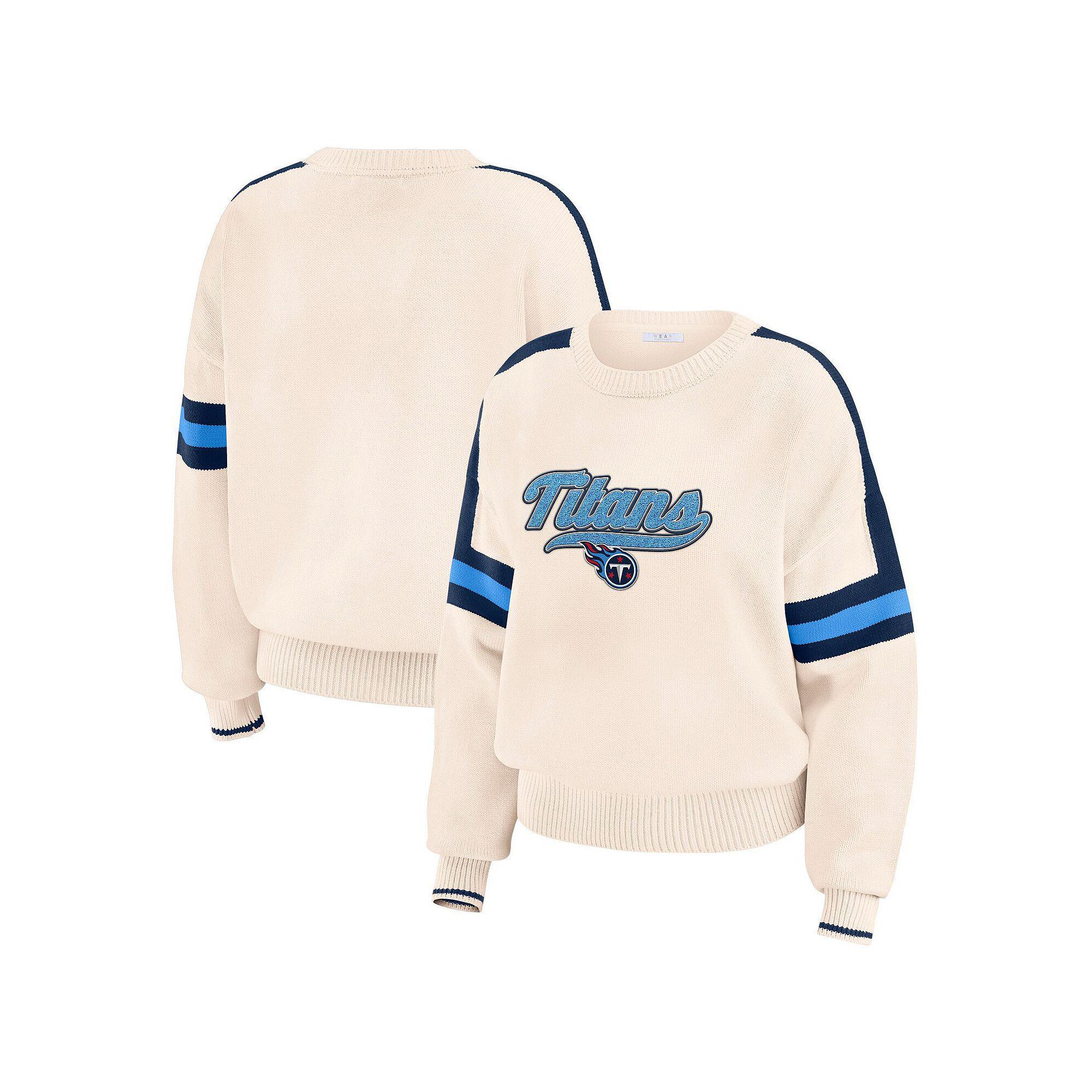 Women's WEAR by Erin Andrews Cream Tennessee Titans Stripe Pullover Sweater,  Product Image