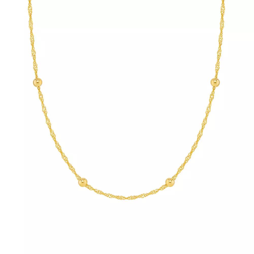 PRIMROSE 24k Gold Over Silver Station Bead Singapore Chain Necklace, Women's, Size: 18", Yellow Gold Tone Product Image