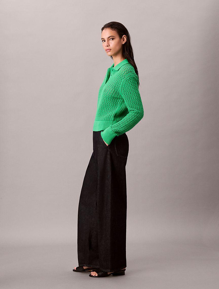 Open Stitch Polo Sweater Product Image