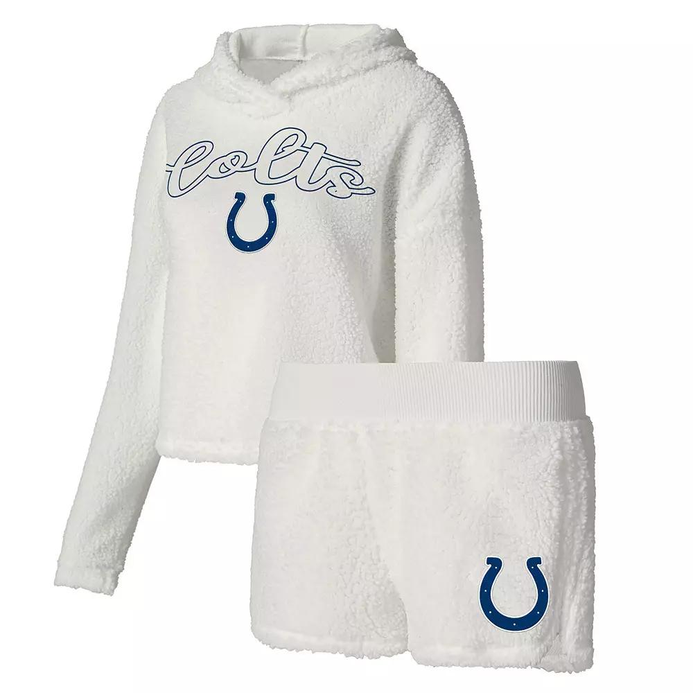 Women's Concepts Sport White Indianapolis Colts Fluffy Pullover Sweatshirt & Shorts Sleep Set,  Product Image