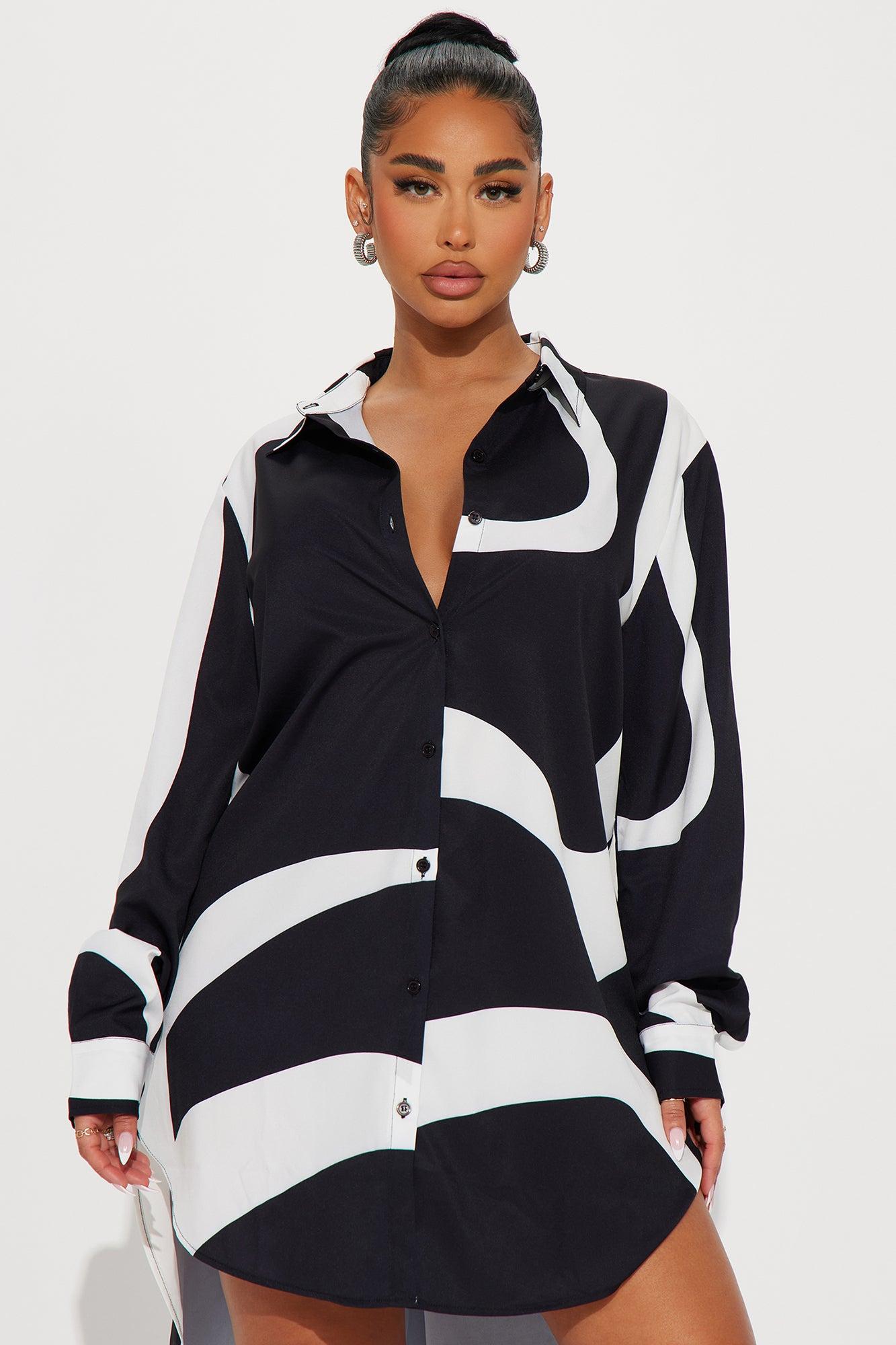 Jayde Button Up Mini Dress - Black/White Product Image