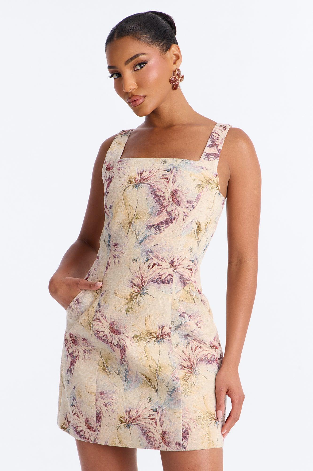 Noelle Floral Jacquard Mini Dress - Natural/Combo Female Product Image