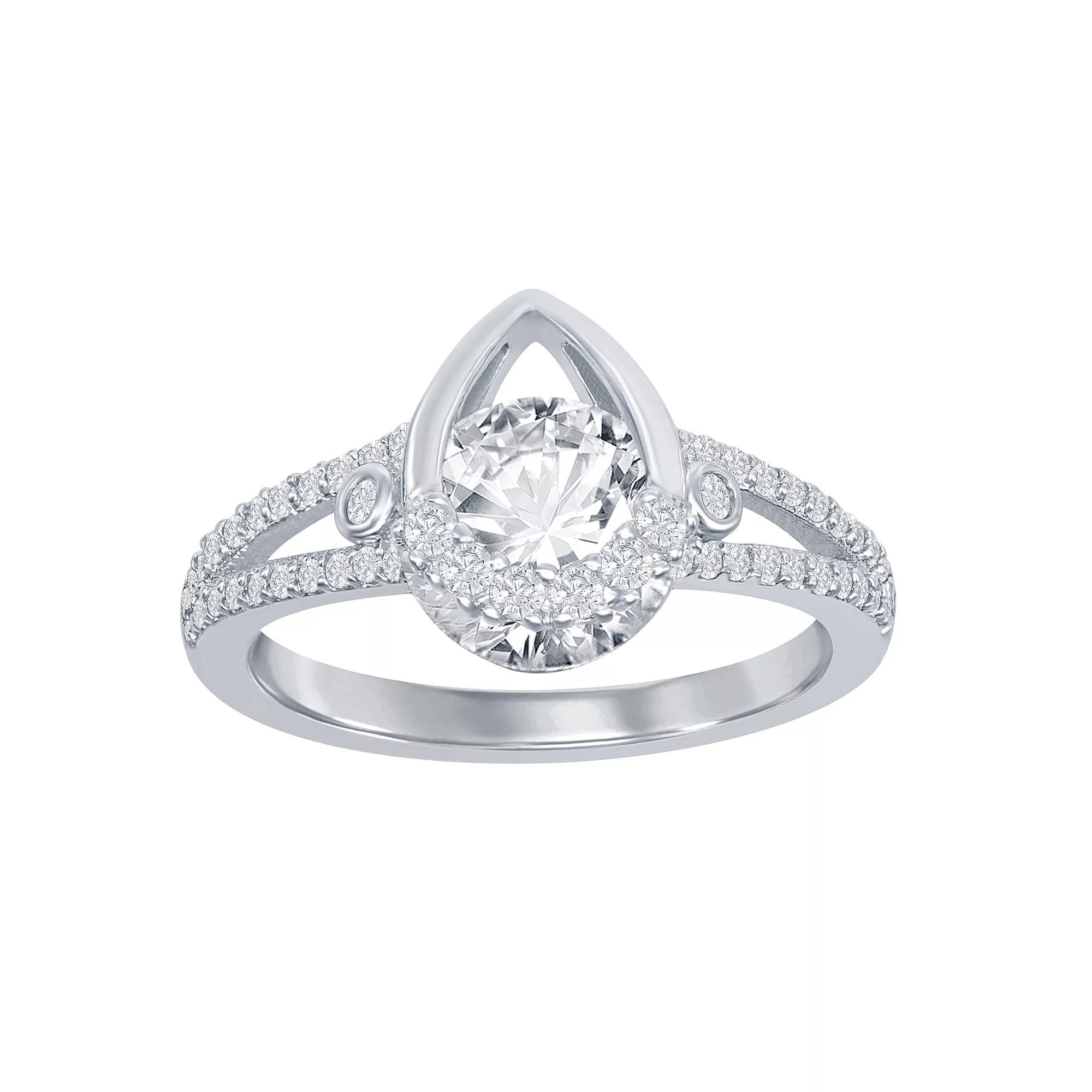 Sterling Silver Teardrop & Cubic Zirconia Round Spinning Ring, Womens Product Image