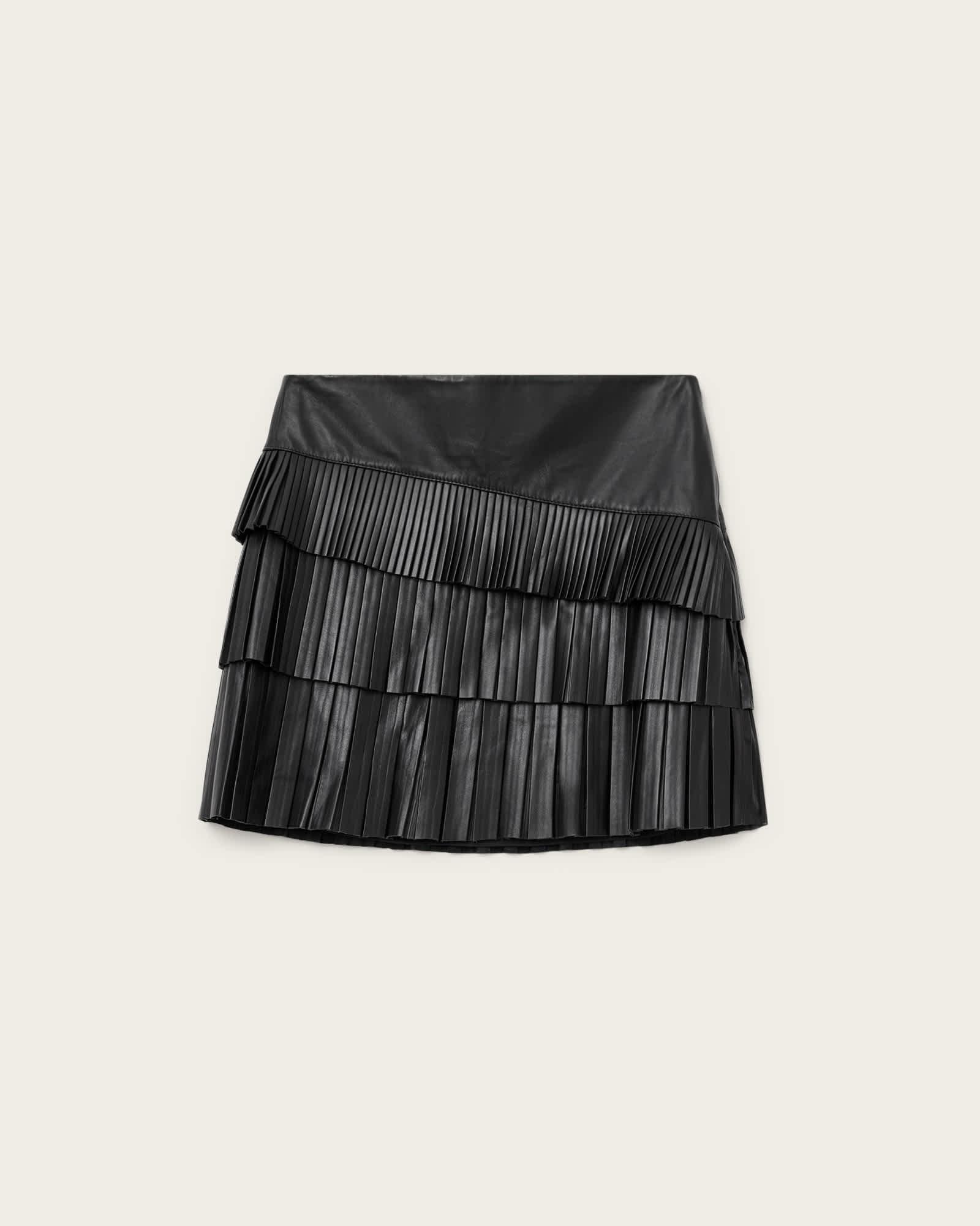 Nara Leather Pleated Mini Skirt Black | ALLSAINTS US Product Image