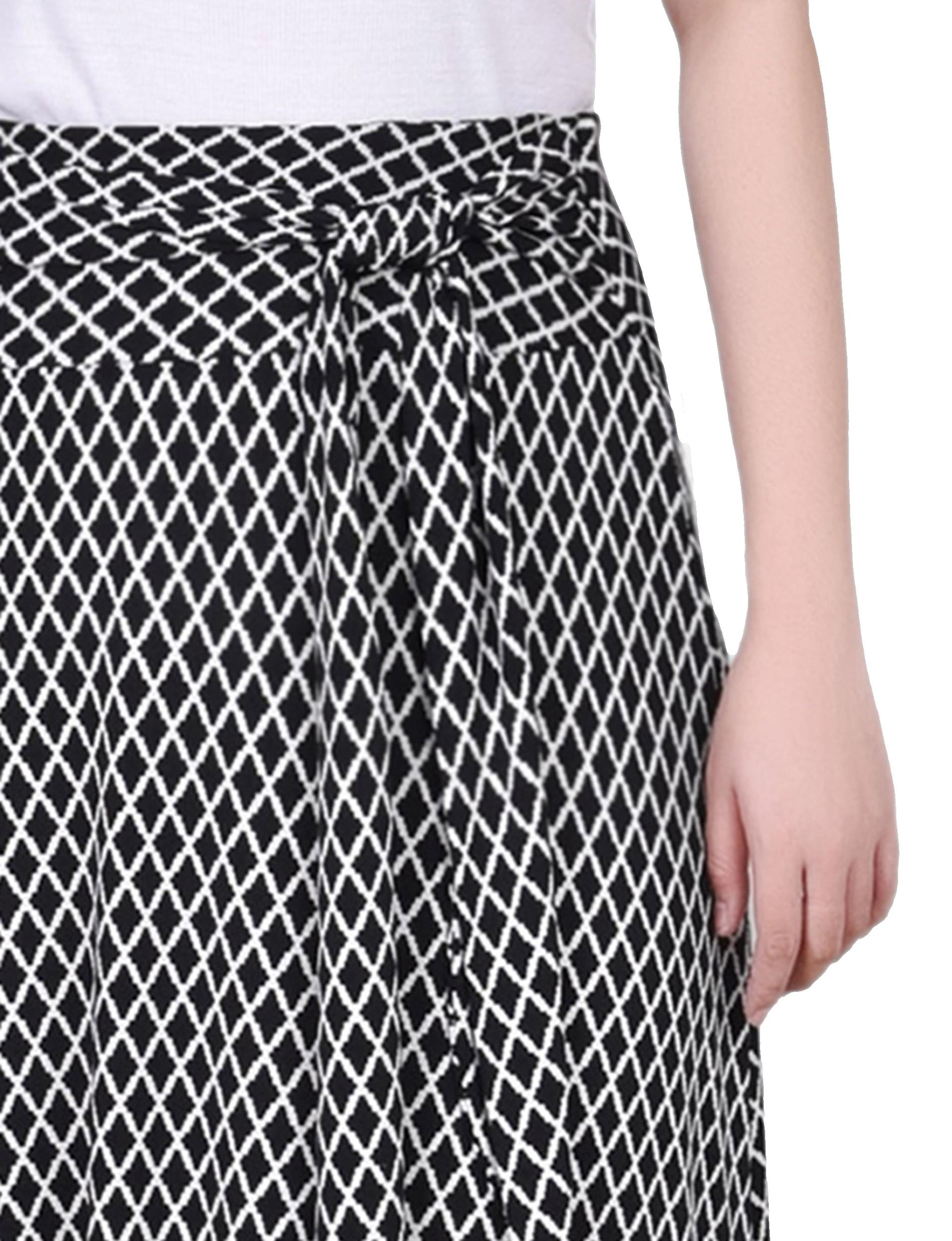Black Serrated Rhombus Maxi Skirt With Sash Waist Tie - Petite Product Image