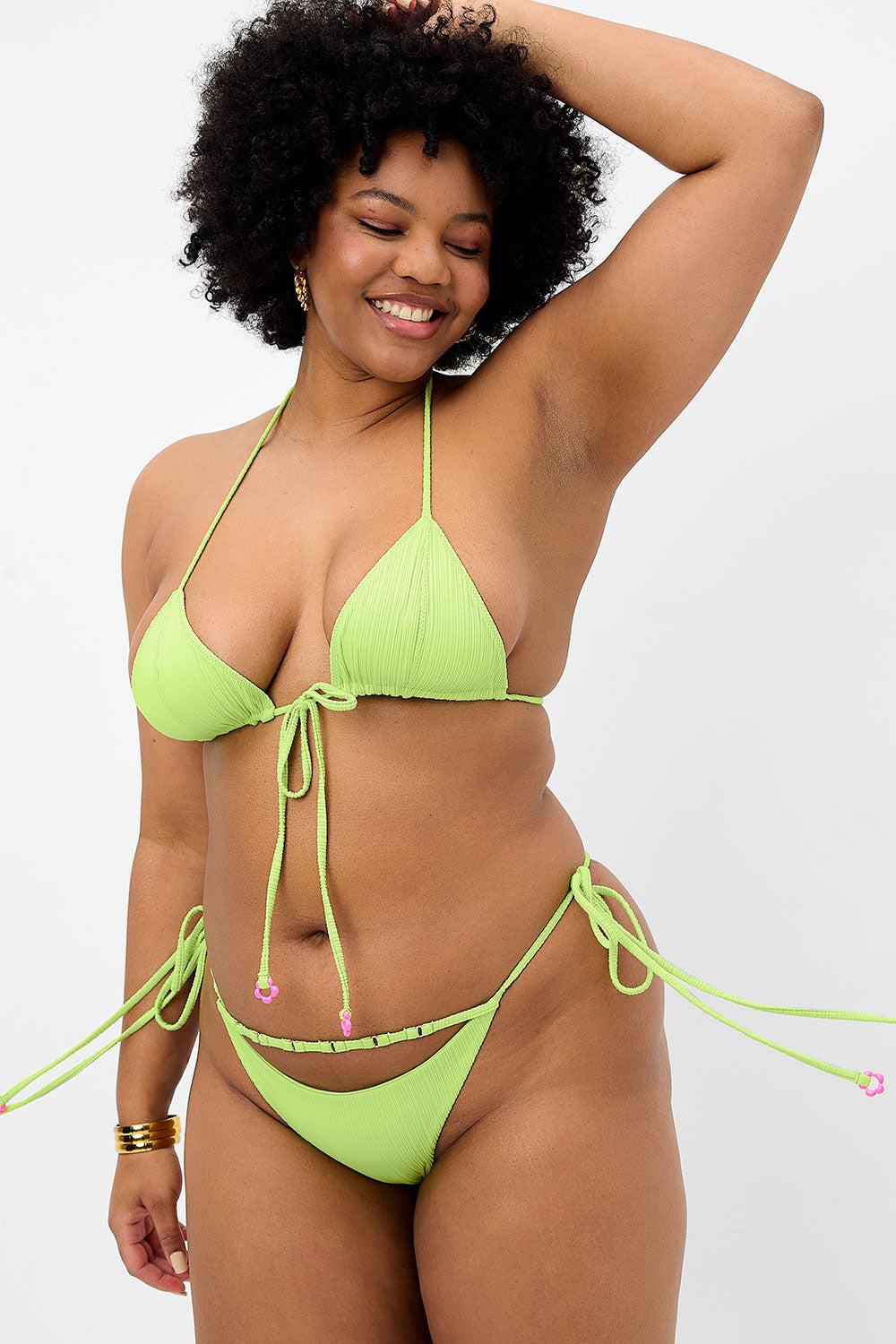 Keira Plissé Cheeky Bikini Bottom - Kiwi Product Image