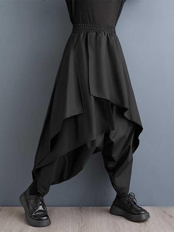 High Waisted Loose Asymmetric Elasticity Layered Solid Color Culotte Product Image