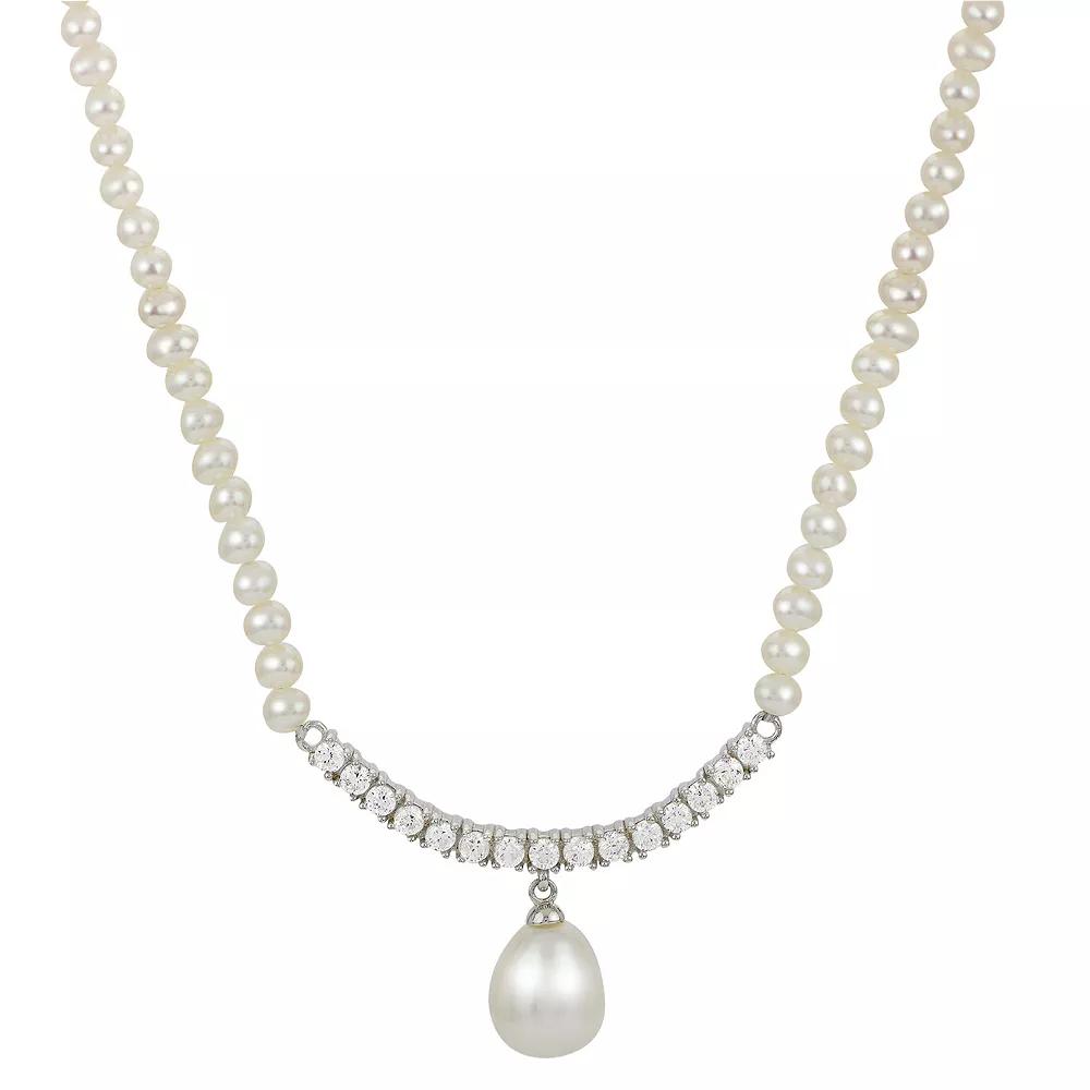 PearLustre by Imperial Sterling Silver Freshwater Cultured Pearl & White Topaz Necklace, Womens Product Image