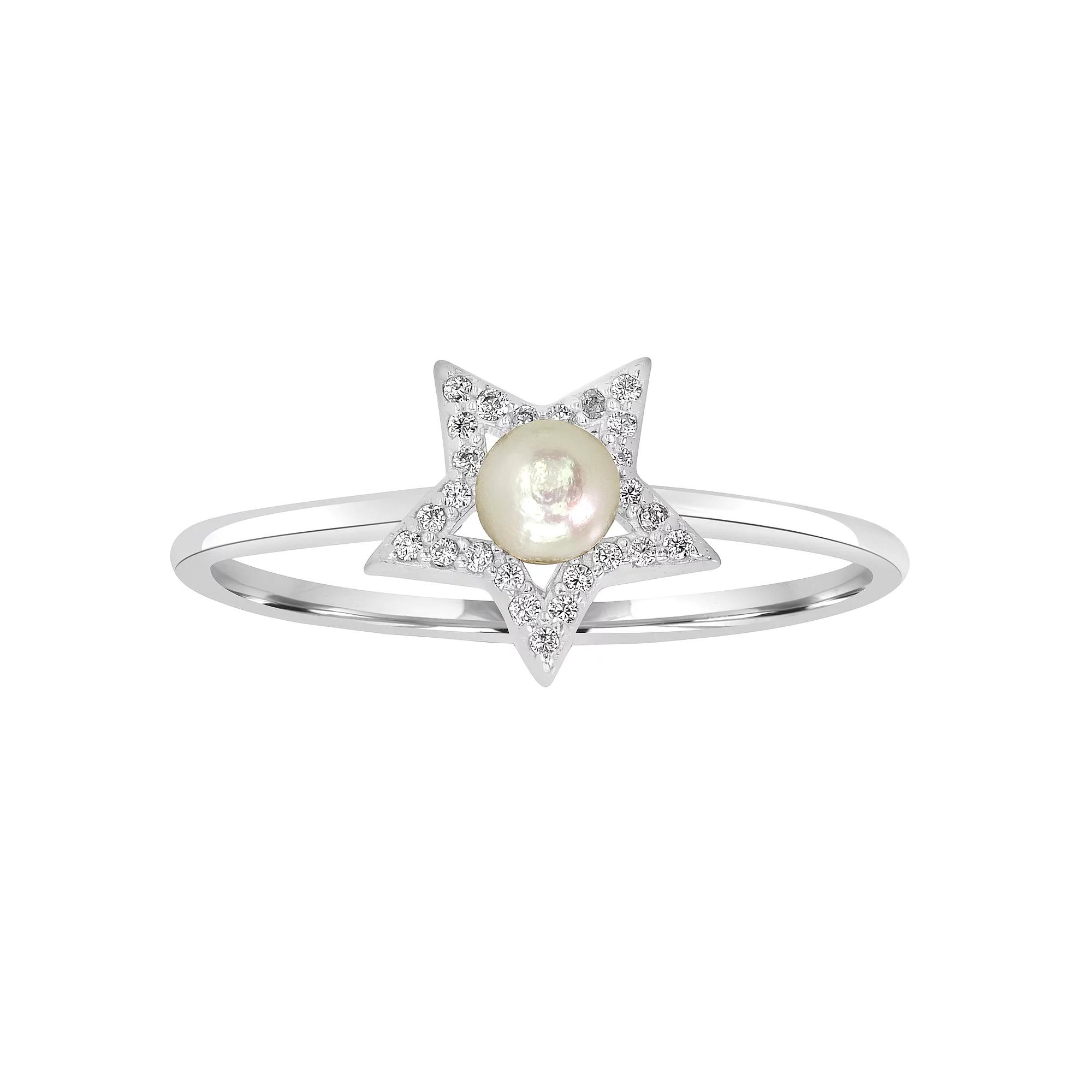 Gemistry Sterling Silver Freshwater Cultured Pearl & Cubic Zirconia Star Ring, Women's,  Product Image