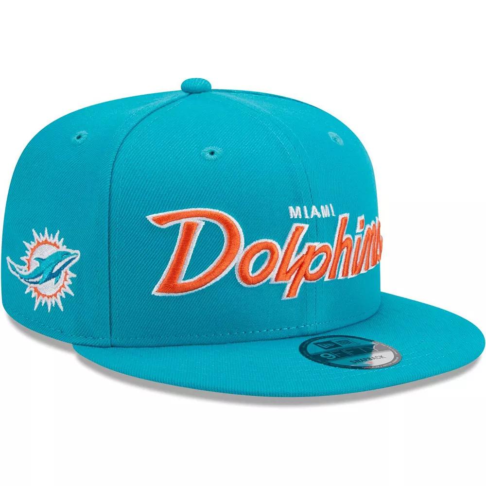 Men's New Era Aqua Miami Dolphins Main Script 9FIFTY Snapback Hat, Turquoise A Product Image