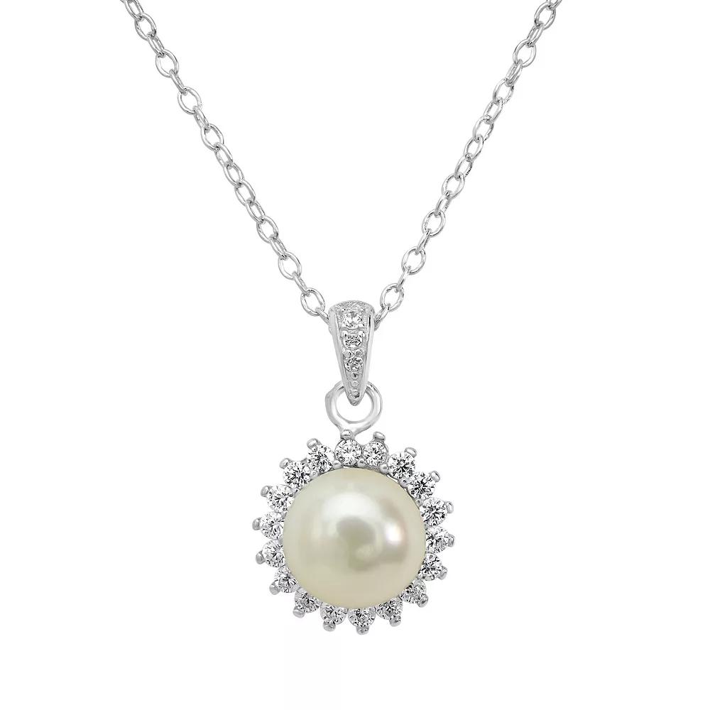 Gemistry Sterling Silver Freshwater Cultured Pearl & Cubic Zirconia Starburst Pendant Necklace, Women's, Size: 18-20" ADJ Product Image