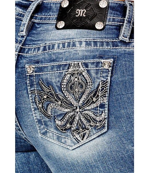 Miss Me Mid Rise Bootcut Fleur-De-Lis Pocketed Jeans Product Image