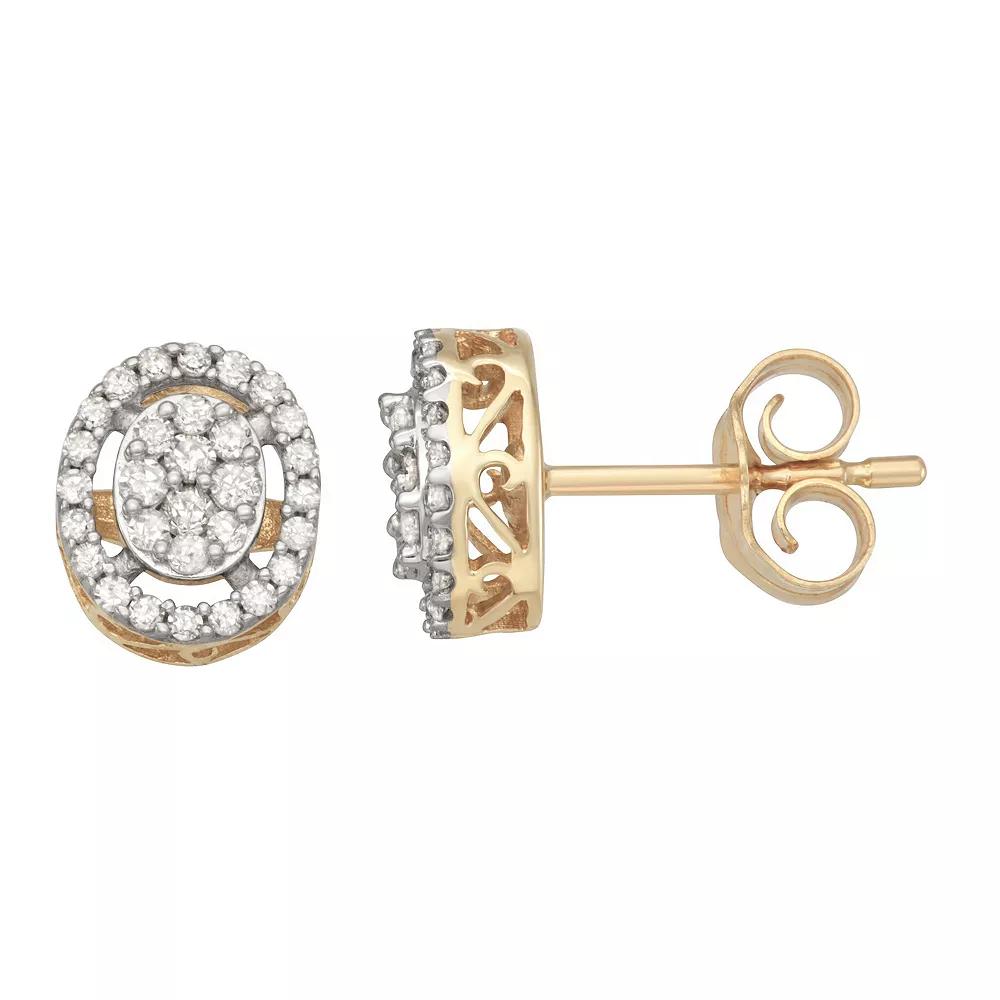 HDI 10k Gold 1/4 Carat T.W. Diamond Oval Cluster Stud Earrings, Women's Product Image