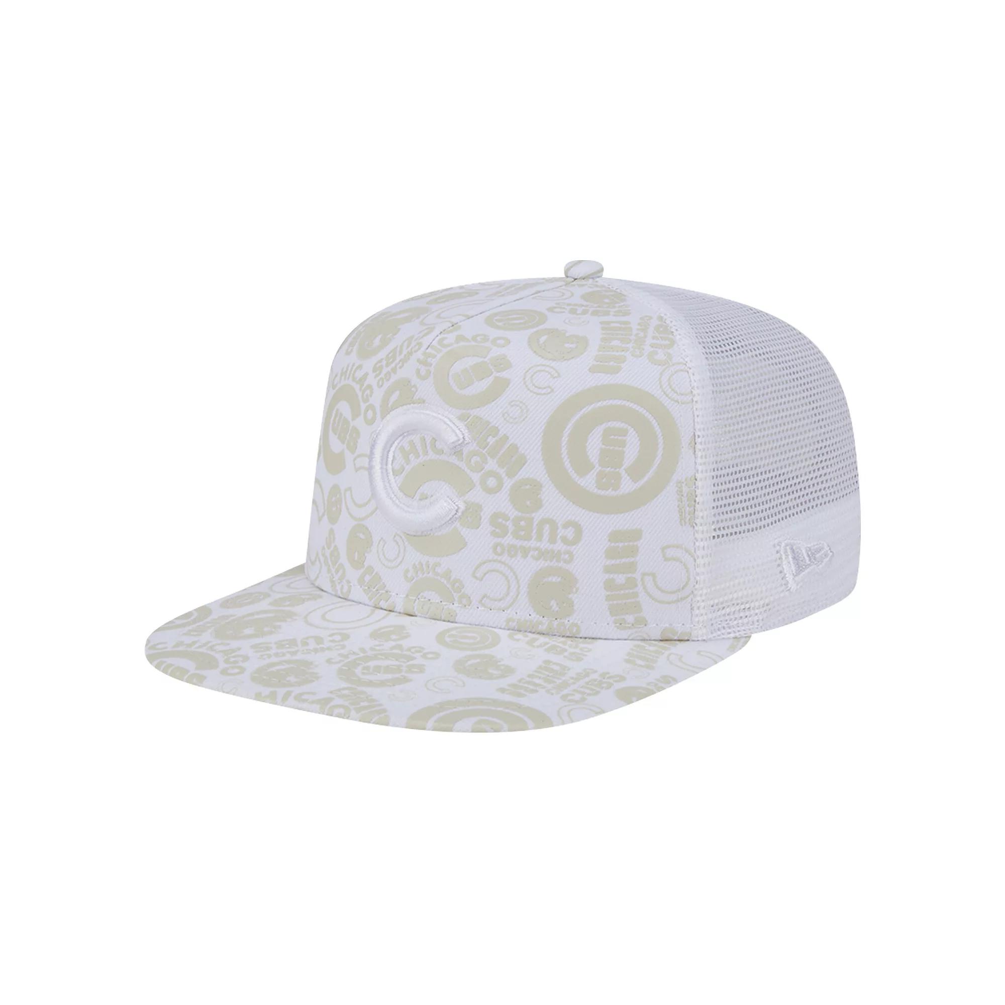 Men's New Era White Chicago Cubs Logo Dunes A-Frame Trucker 9FIFTY Snapback Hat Product Image