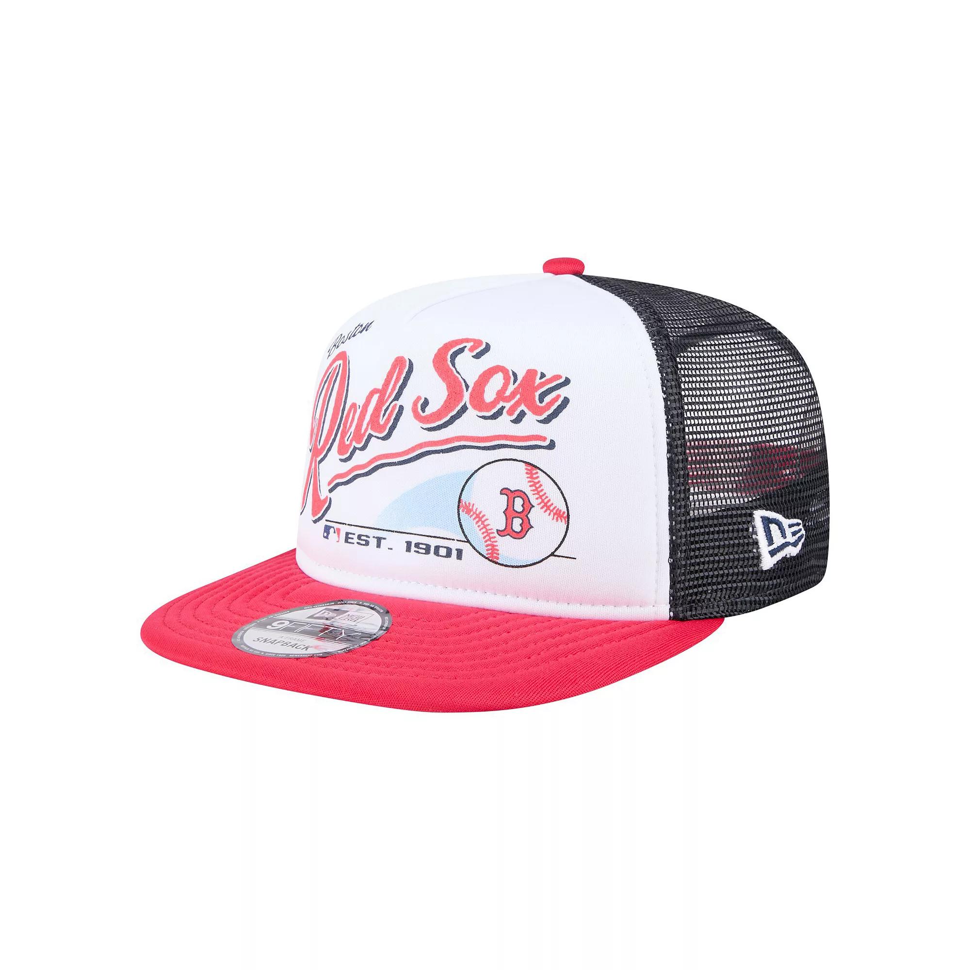 Men's New Era White/Red Boston Red Sox Retro Script Trucker 9FIFTY Snapback Hat Product Image
