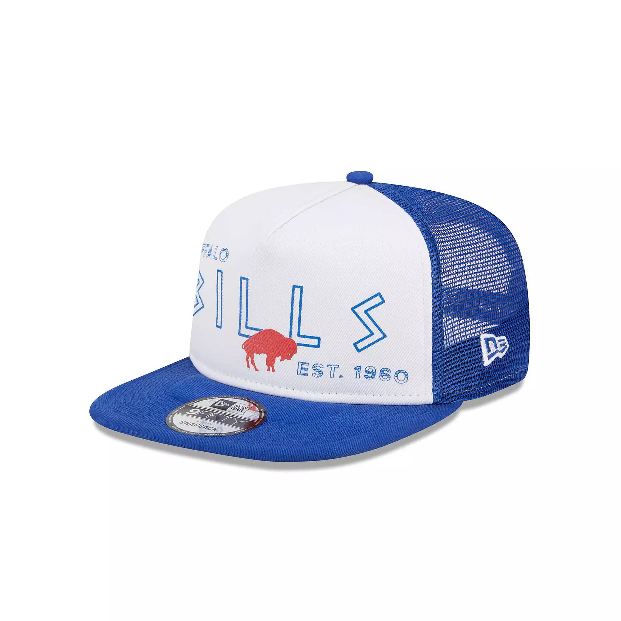 Men's New Era White/Royal Buffalo Bills Gridiron Classics Banger 9FIFTY Trucker Snapback Hat Product Image