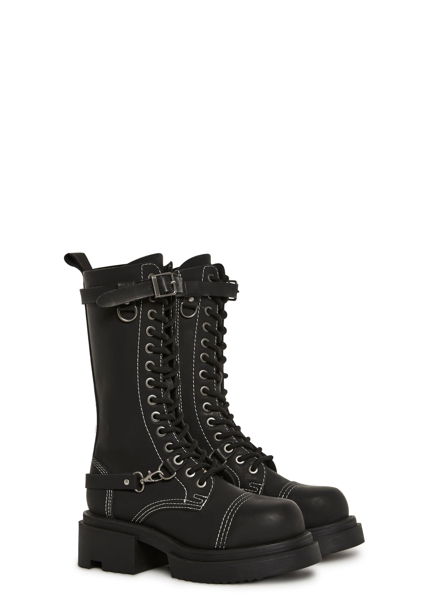 Vegan Leather Combat Boots Signal Darker Wavs - Black Product Image