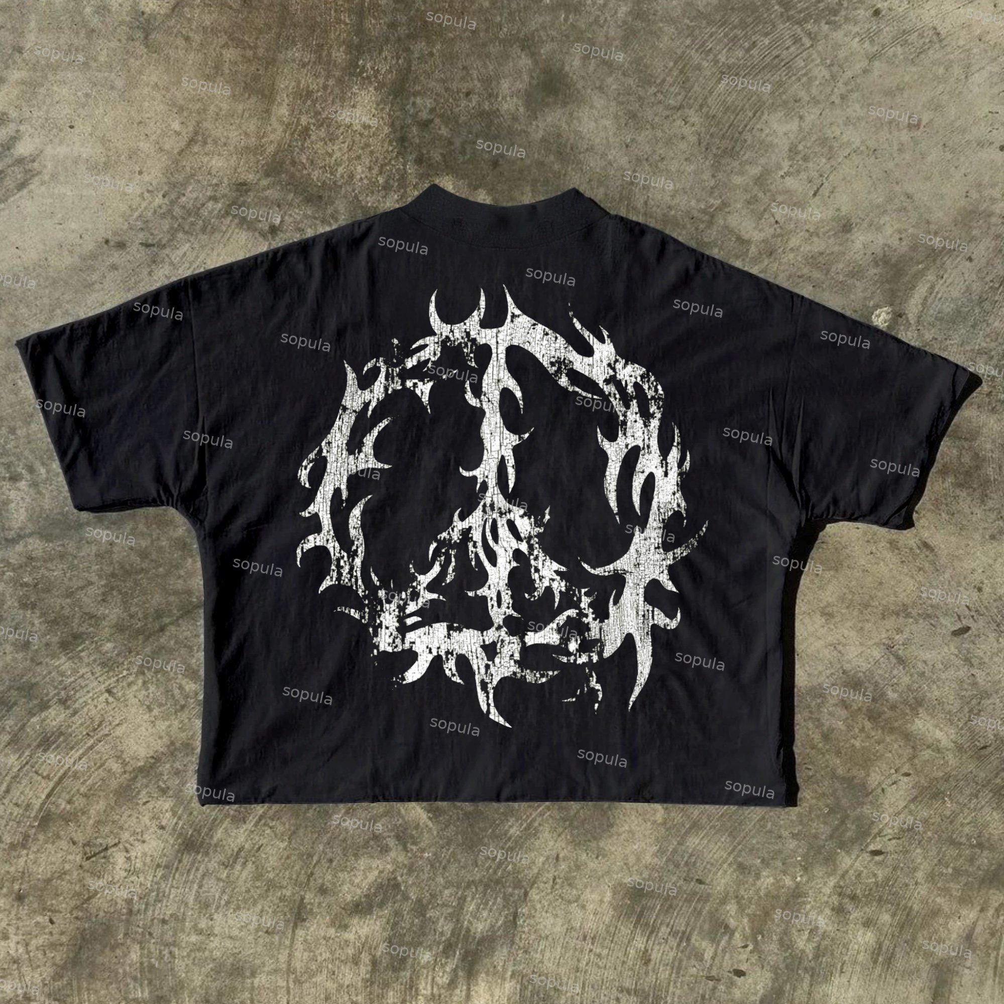 Sopula Flame Character Cross Peace Destruction Old Retro Graphics Cotton Cropped T-Shirt Product Image