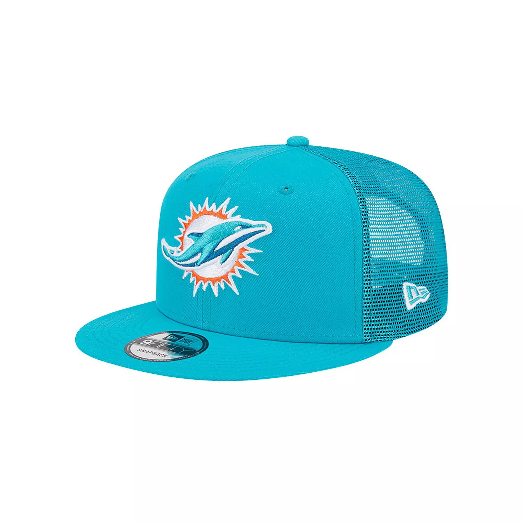 Men's New Era Aqua Miami Dolphins Main Trucker 9FIFTY Snapback Hat, Turquoise A Product Image