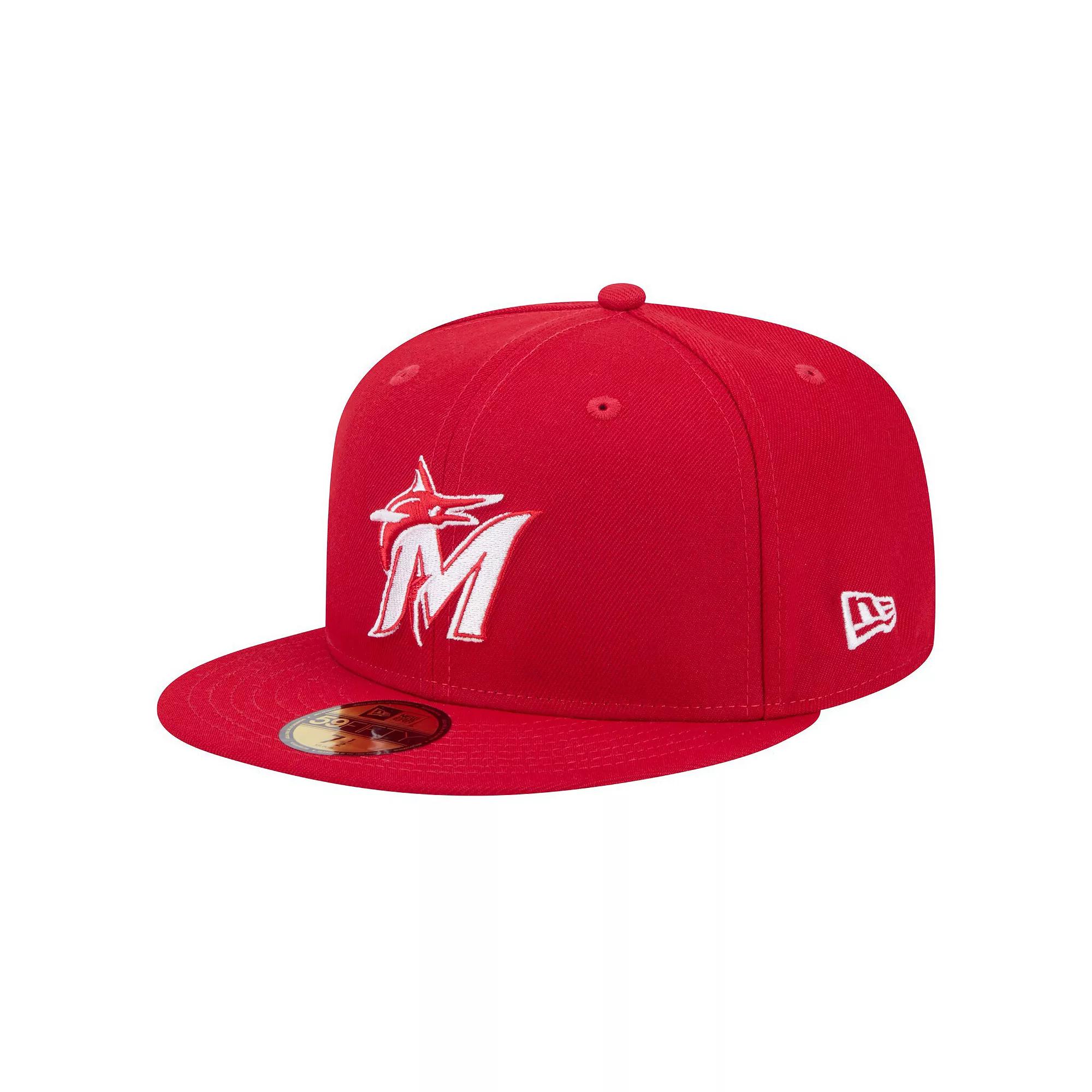 Men's New Era Red Miami Marlins White Logo 59FIFTY Fitted Hat,  Product Image