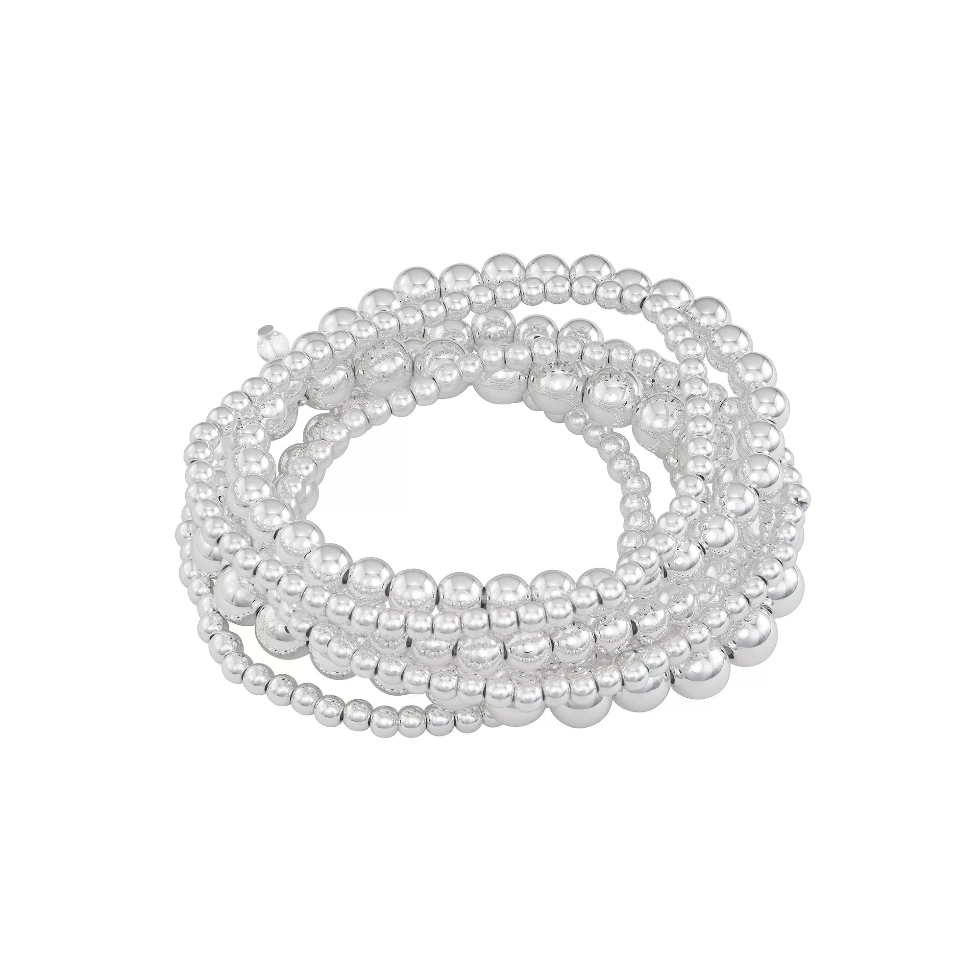 Napier Silver Tone Multi-Row Beaded Stretch Bracelet, Women's Product Image