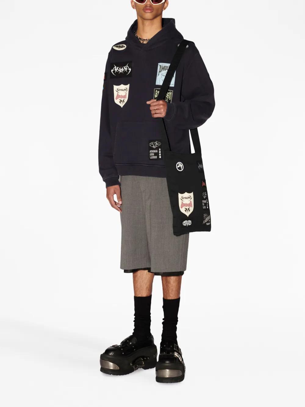 logo-patchwork cotton hoodie Product Image