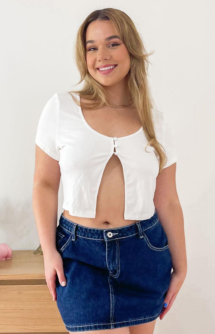 Zaylia Split Front White Crop Top Product Image