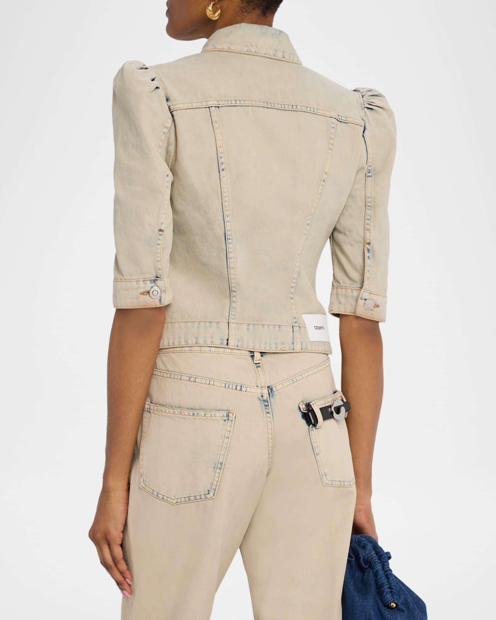 Puff-Sleeve Slim Crop Denim Jacket Product Image
