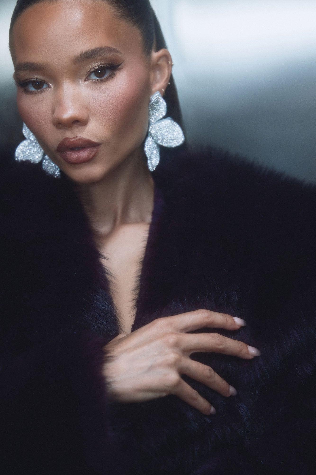 Bella Donna Two Tone Long Faux Fur Coat - Plum Female Product Image