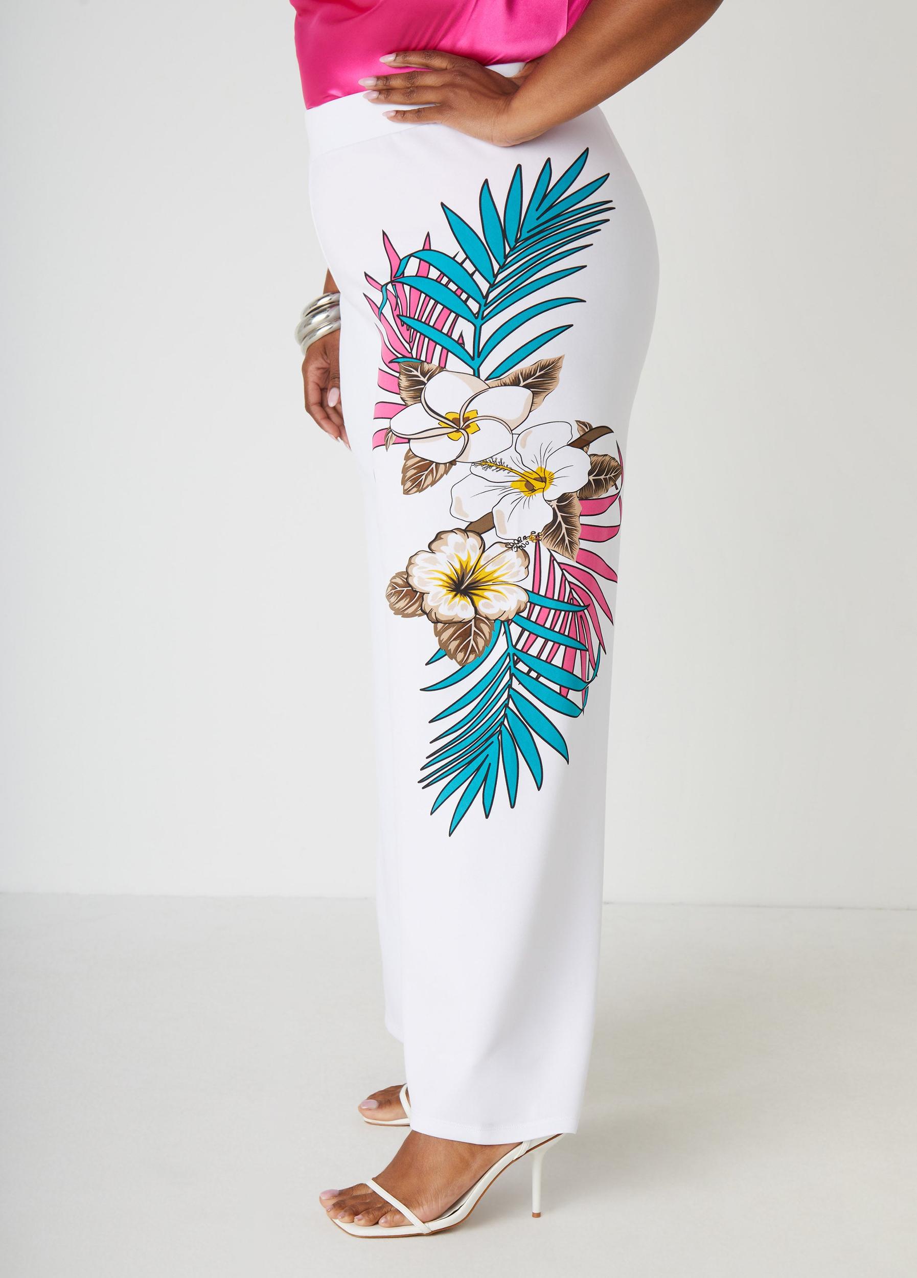 Tropical Print Wide Leg Pants Product Image