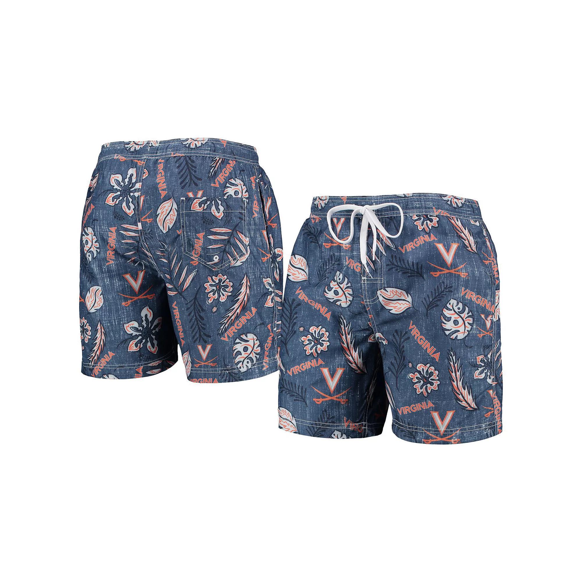 Men's Wes & Willy Navy Virginia Cavaliers Vintage Floral Swim Trunks,  Product Image