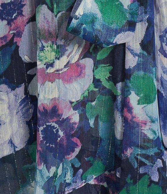 Ignite Evenings Short Sleeve Tiered Faux Wrap Floral Chiffon Maxi Dress Product Image