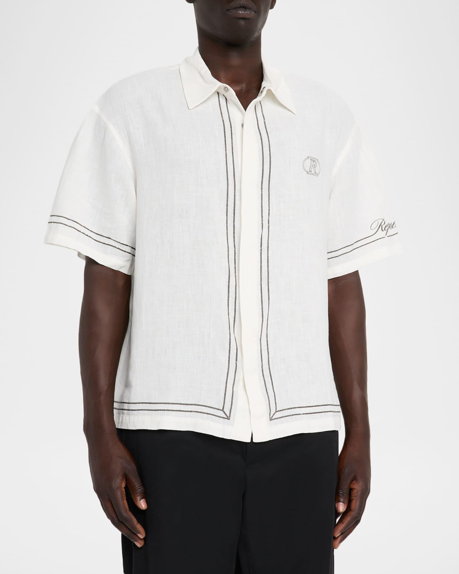 Men's Border Embroidered Initial Logo Short-Sleeve Shirt Product Image