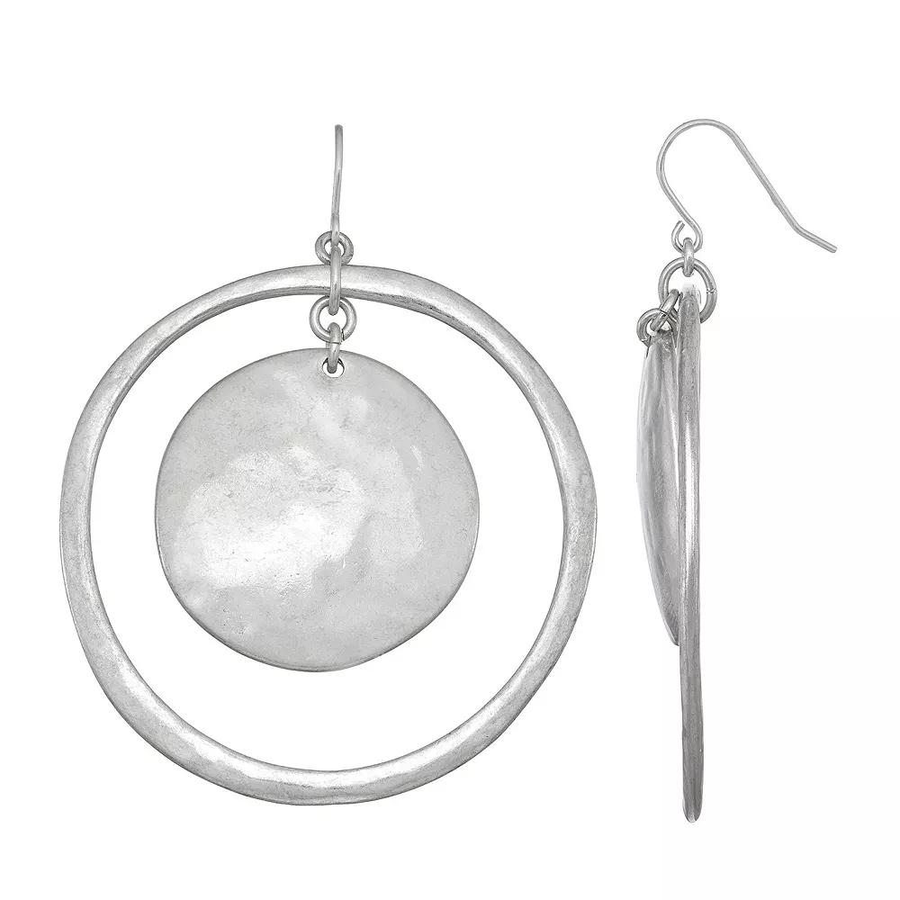 Bella Uno Double Circle Drop Earrings, Womens, Silver Product Image