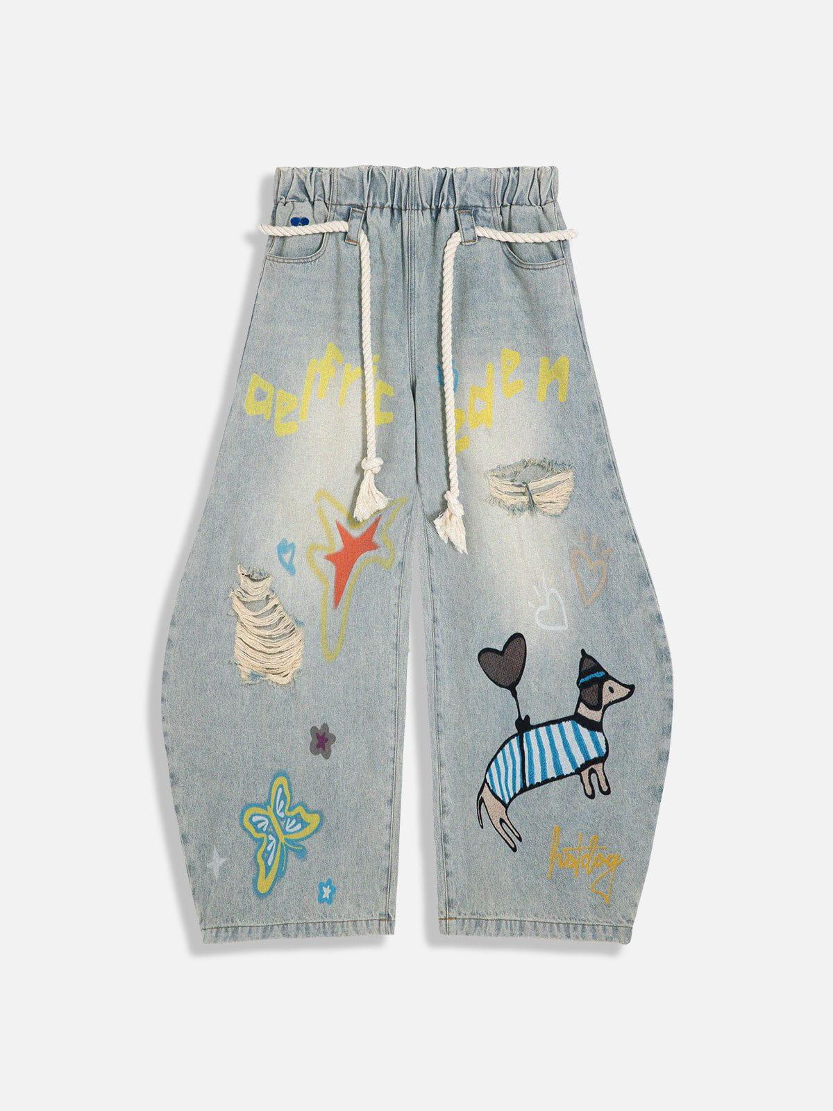 Aelfric Eden Cartoon Graphic Super Baggy Barrel Jeans Product Image