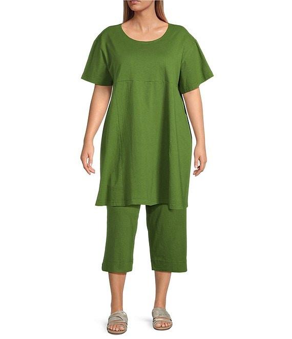 Bryn Walker Plus Cotton Jersey Elastic Waist Straight Leg Crop Pants Product Image