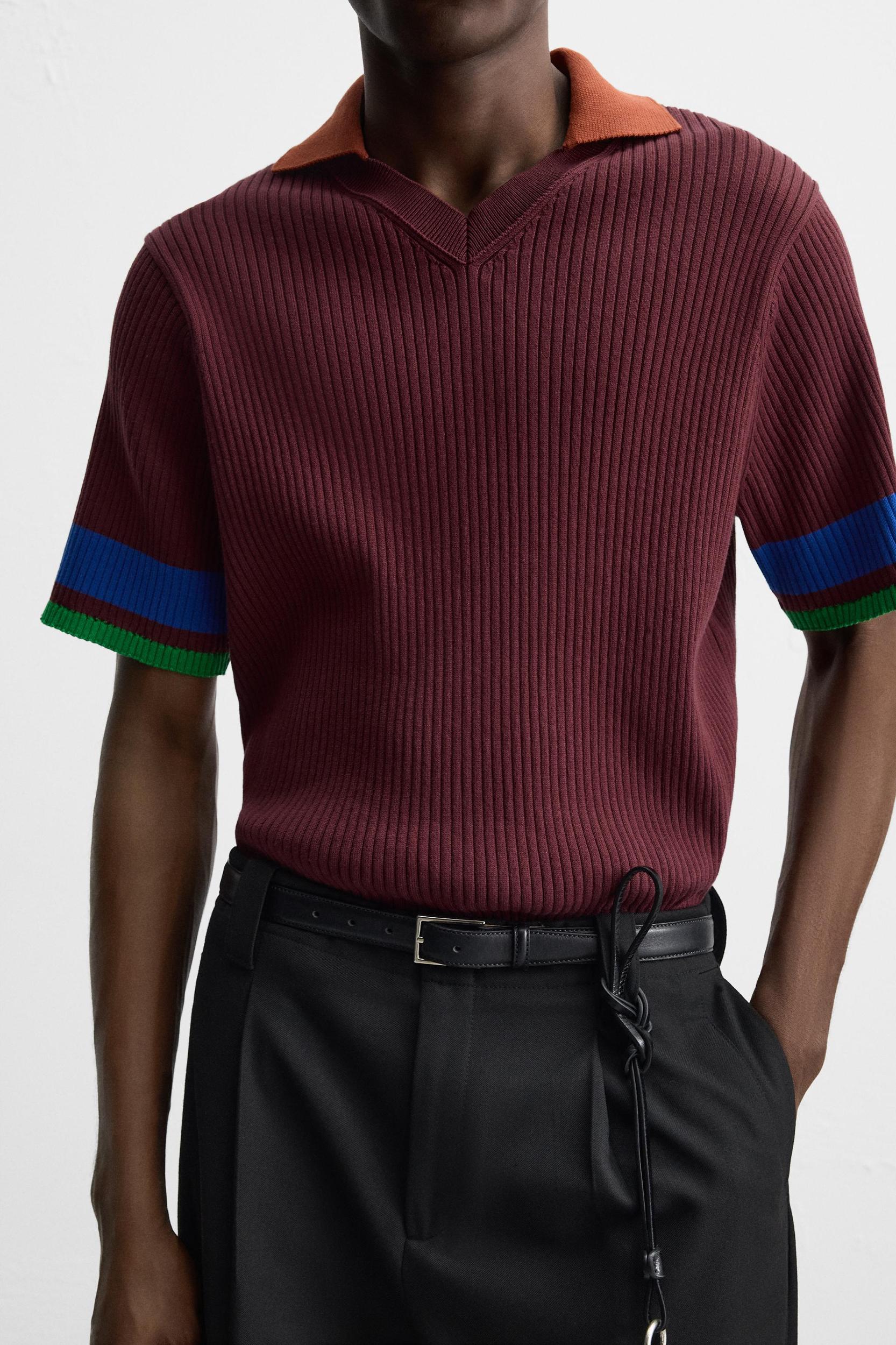 COLOR BLOCK RIBBED KNIT POLO SHIRT Product Image